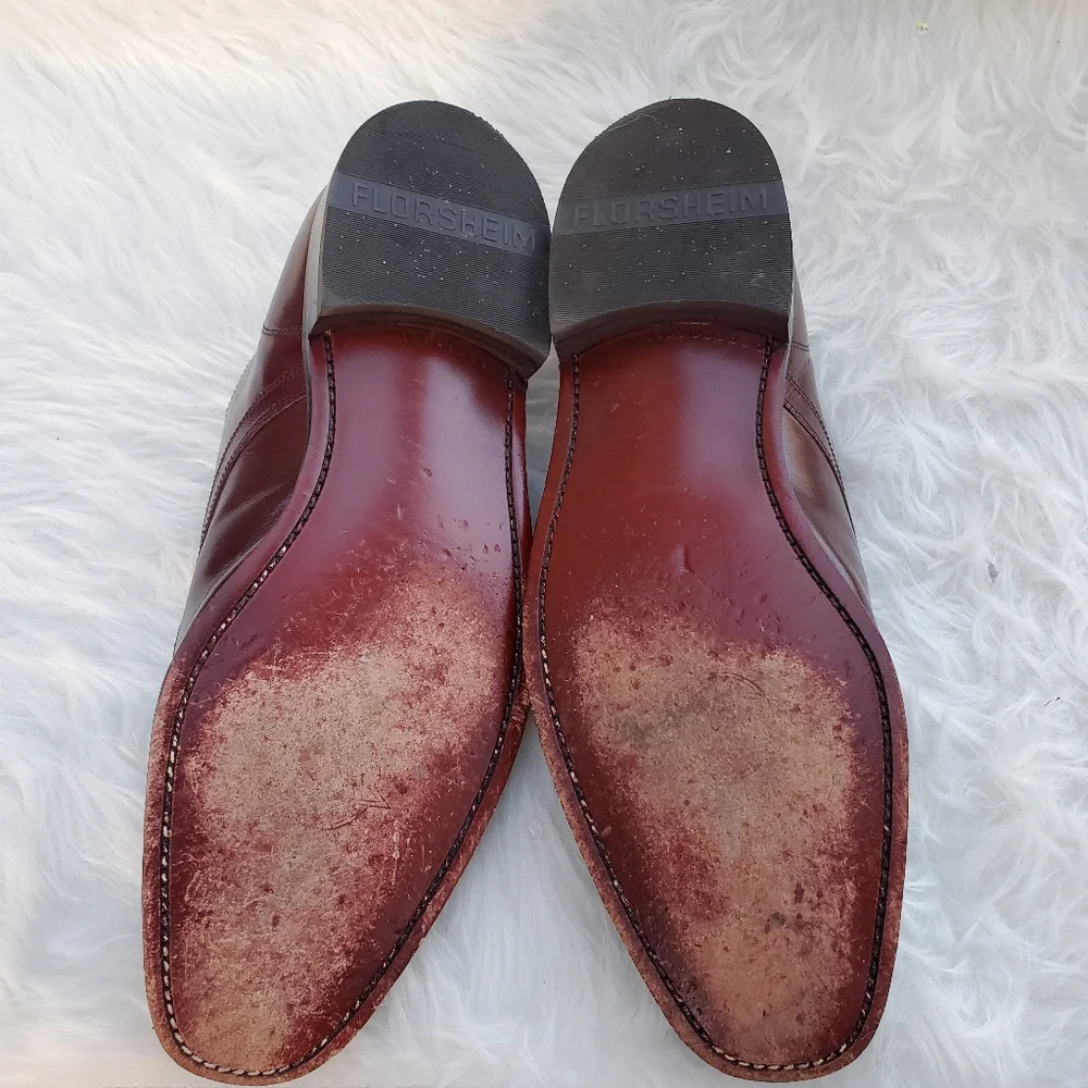 Vintage Florsheim 33617  Burgundy Leather Apron Toe Lace Up Dress Shoes, 11.5